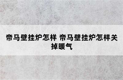 帝马壁挂炉怎样 帝马壁挂炉怎样关掉暖气